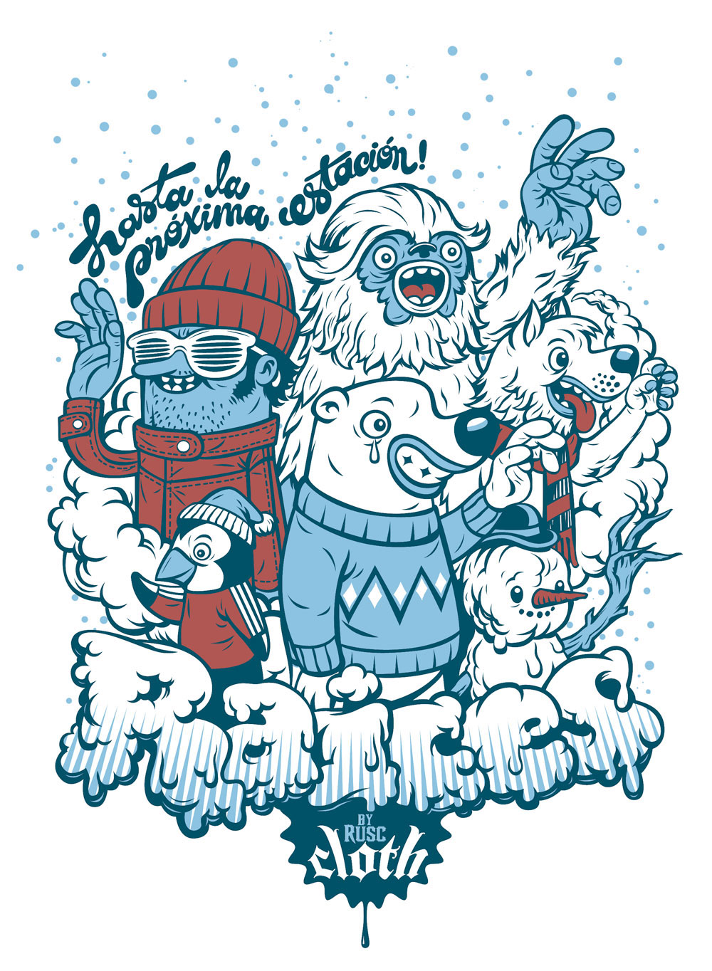 snow sasquatch wolf bear raices t-shirt design rusc rubens scarelli penguin alpinist shirt
