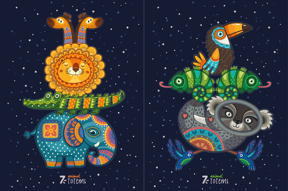 animal art decoration ornament wild graphic Totem cartoon monkey FOX husky fish owl bear deer