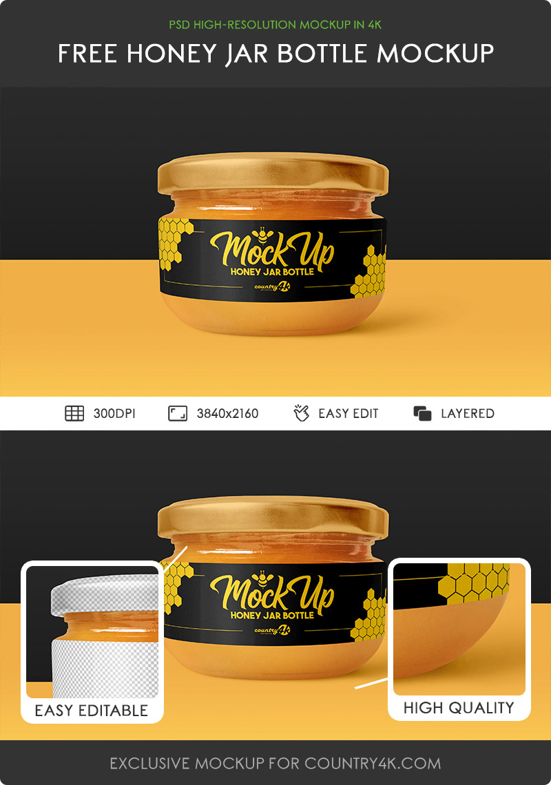 free Mockup free mockup  freebie honey honey jar bottle glass sweet Food  bee