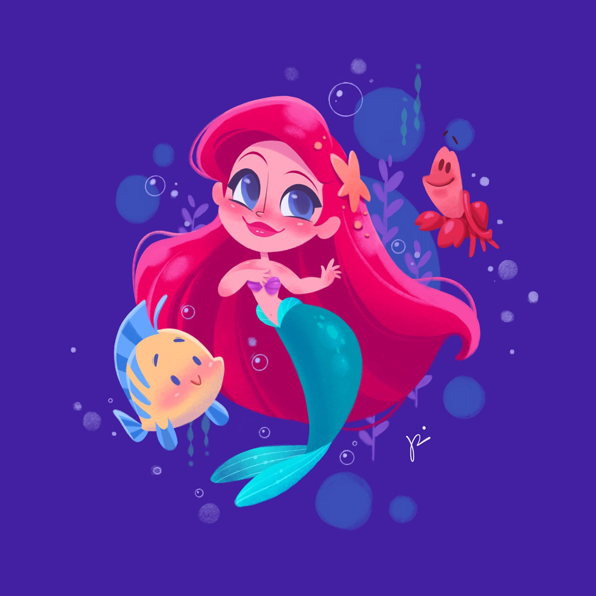 ARIEL Disney Princess ILLUSTRATION  mermaid mermay sea The Little Mermaid