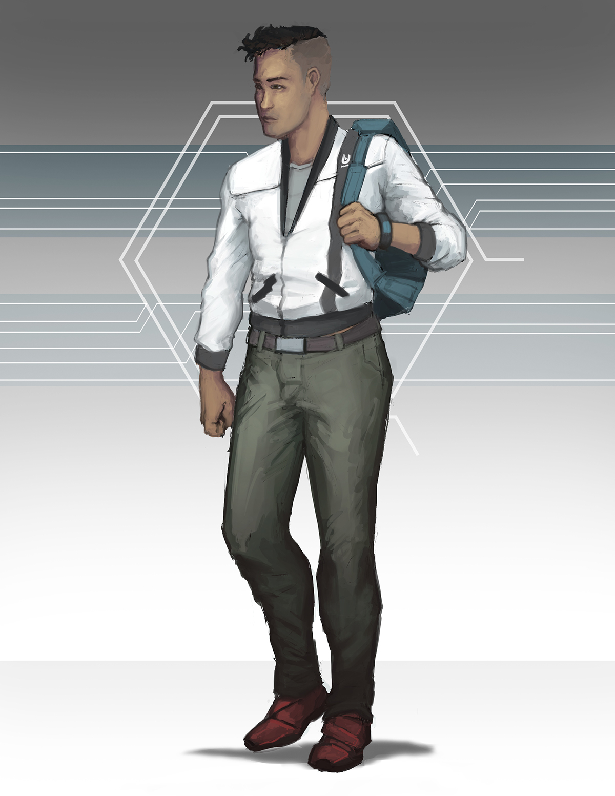 Character portrait concept pose sci-fi school backpack