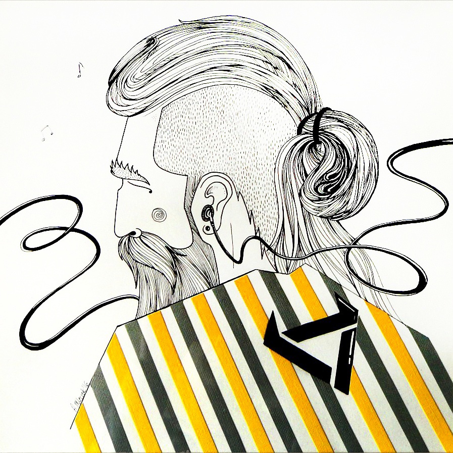 Adobe Portfolio beard bearded Pipe hair glasses smoke Cable song headphones earphones FOX pattern papercut