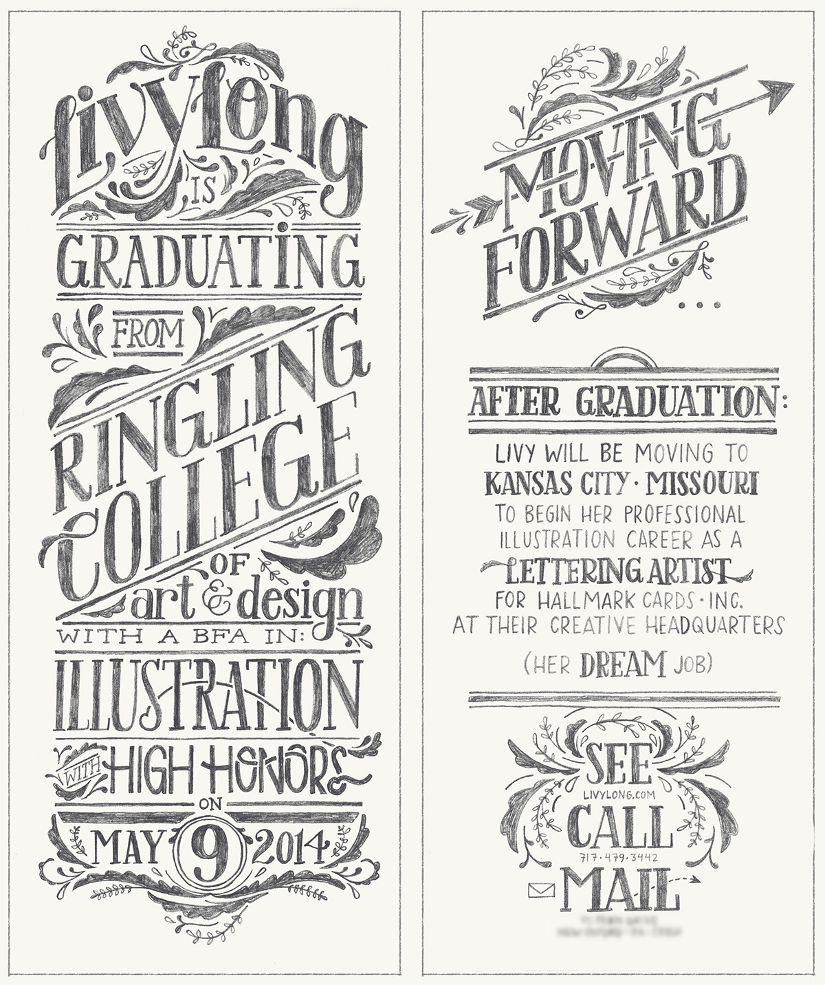 ringling college HAND LETTERING lettering Pencil drawing graduation announcements