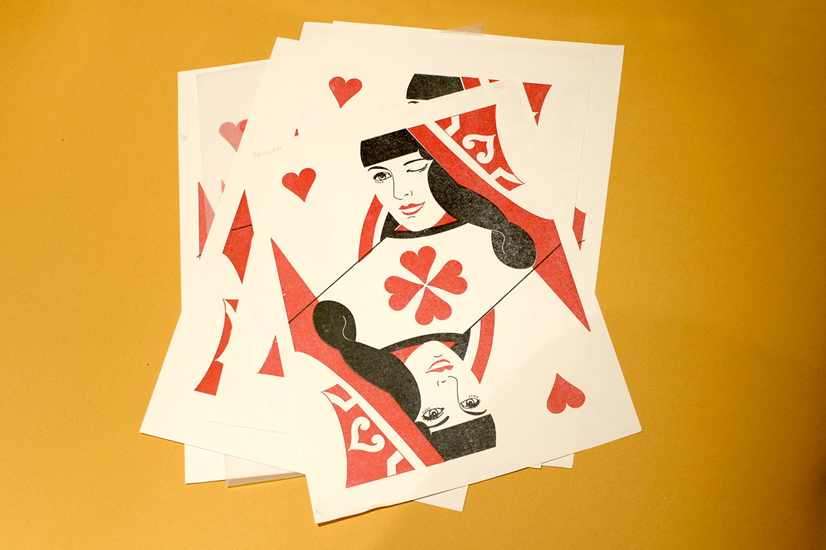 queen queen of hearts photopolymer embossing print a3 tomato red signal black fundraising limited edition