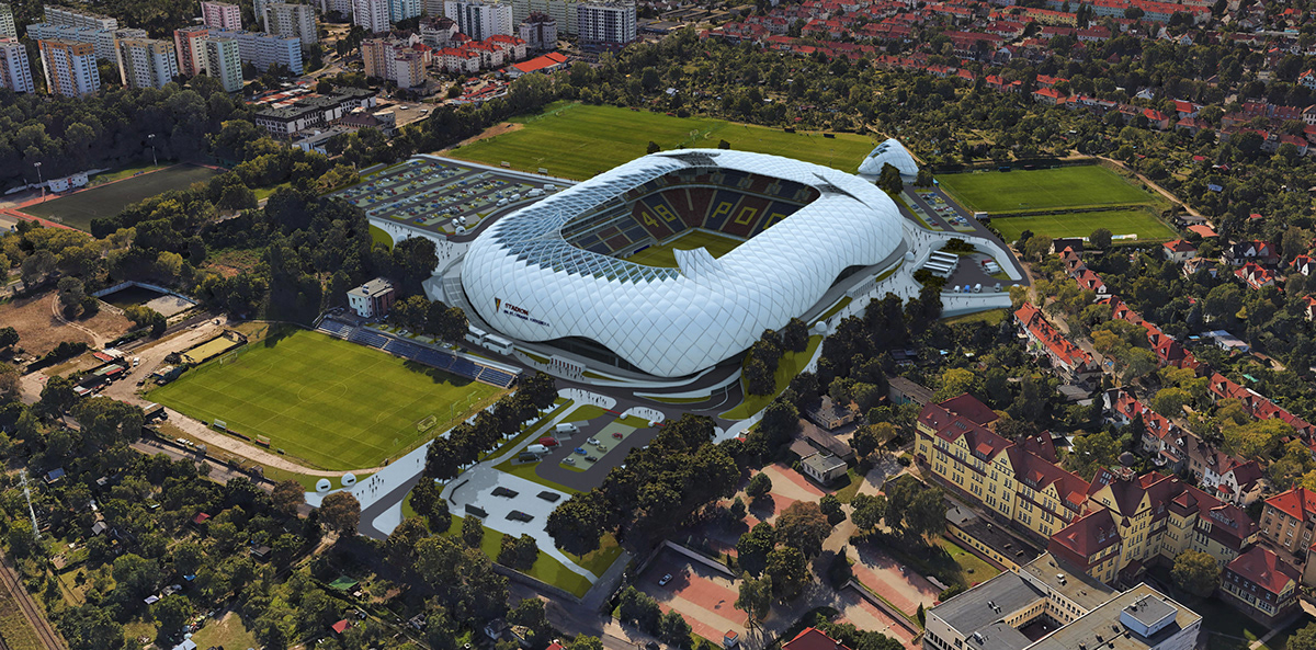 football stadium Stettin architecture design 3D rendering model organic