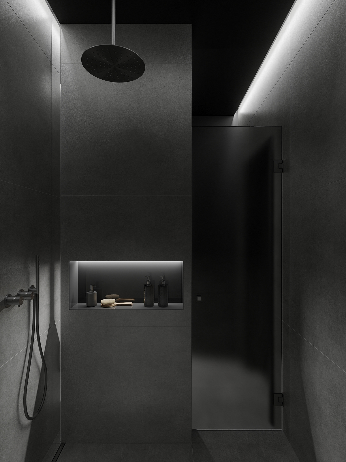 animation  bathroom bathroom design black bathroom black design concrete gray interior design  light design