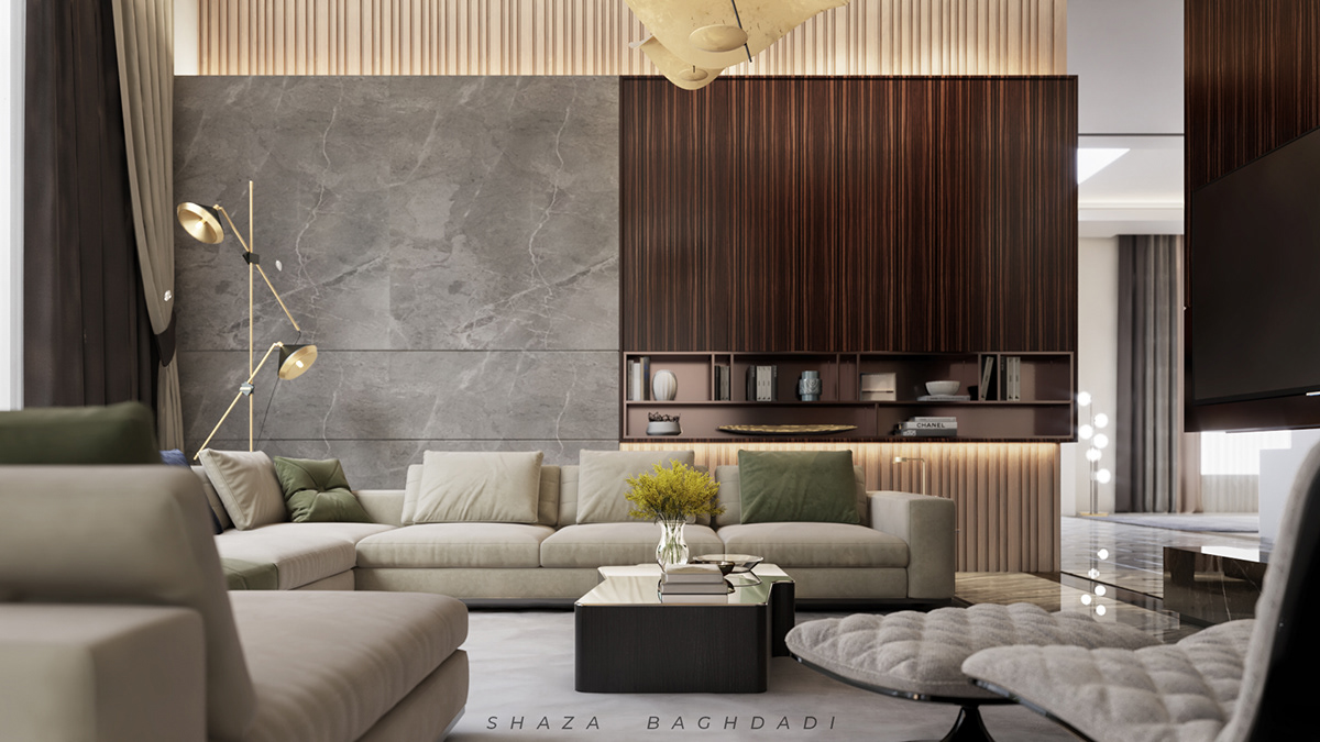 decor green interior design  light living room MAJLIS Marble riyadh sofa wood