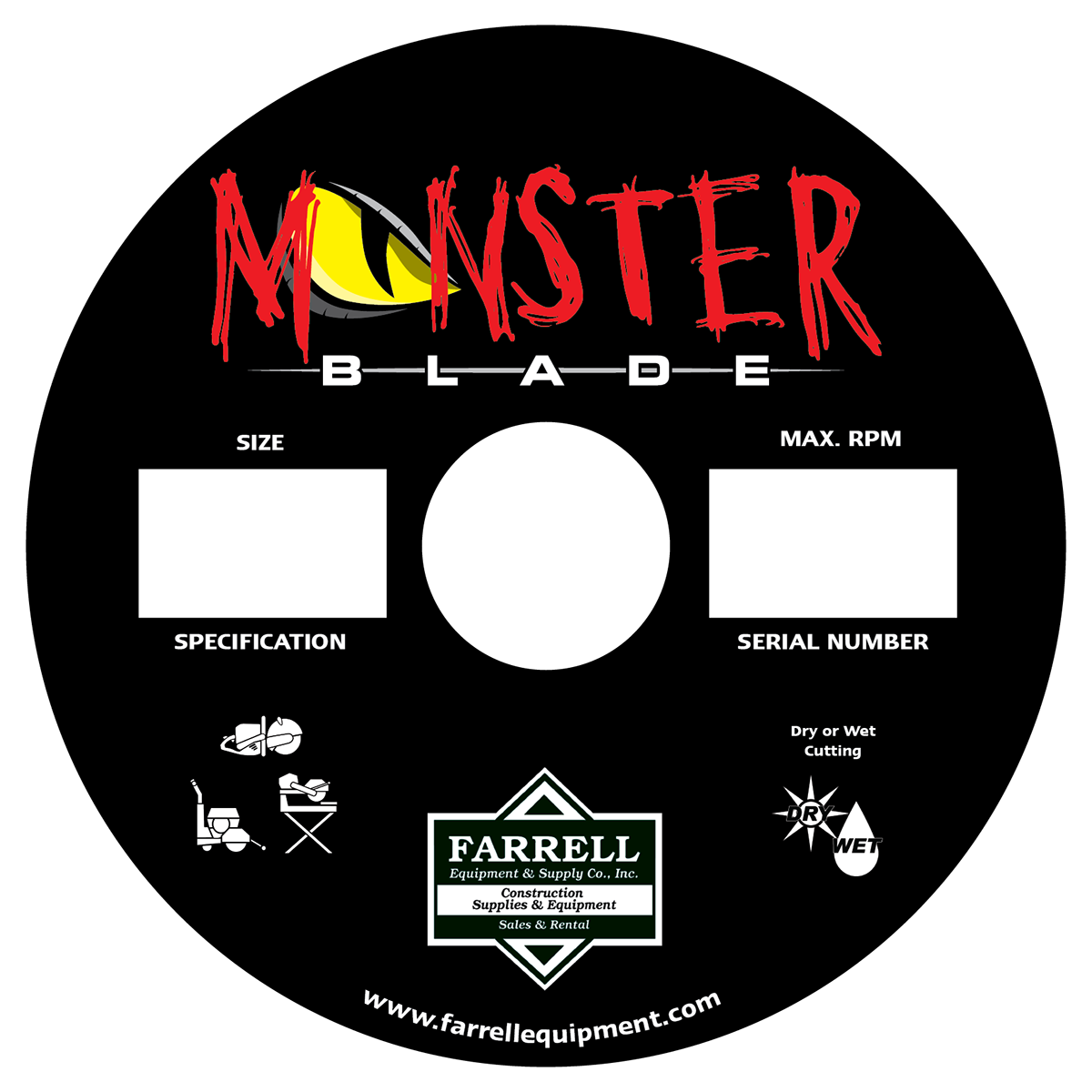 monster brand eye Blade Label vector grunge MEAN creepy Scary red yellow concrete