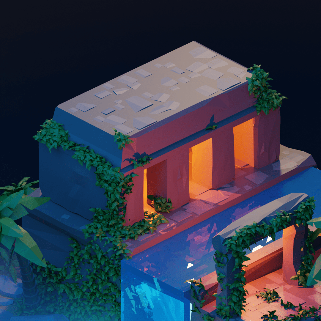 blender color cycles Diorama game Isometric lowpoly Render temple Polygon Runway