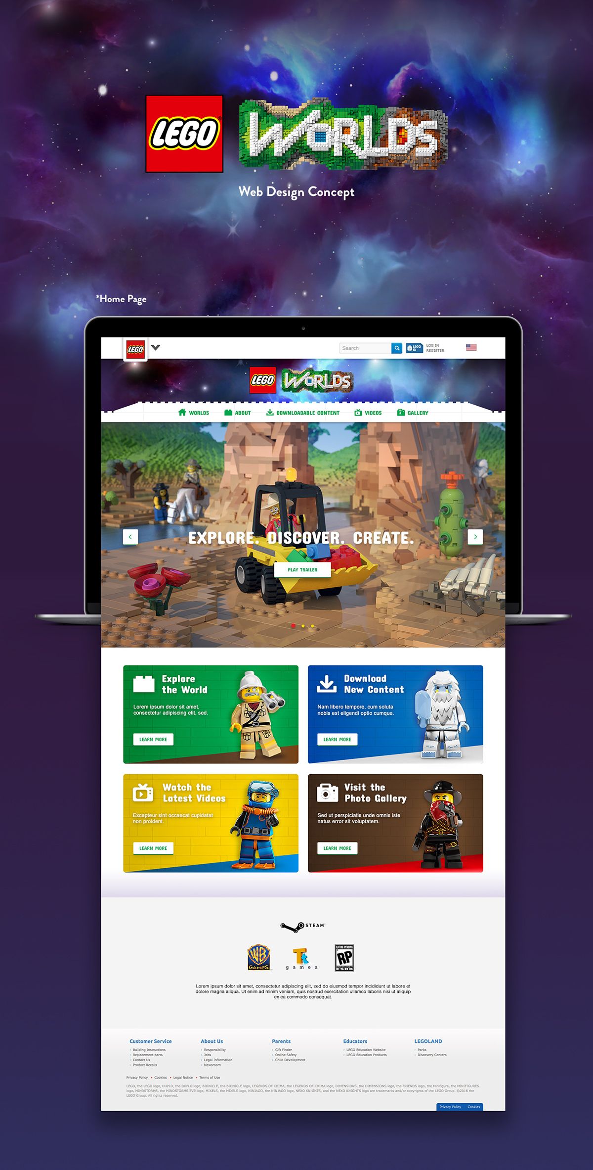 LEGO Web Design  mobile design interactive video game Entertainment ui design Mini Figures LEGO Worlds minecraft