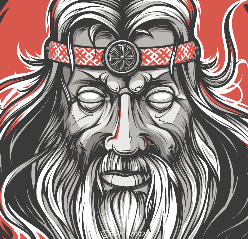 God Sun hair old man Russia russian Blacksmith tribal Celtic pattern t-shirt wizard Slavic