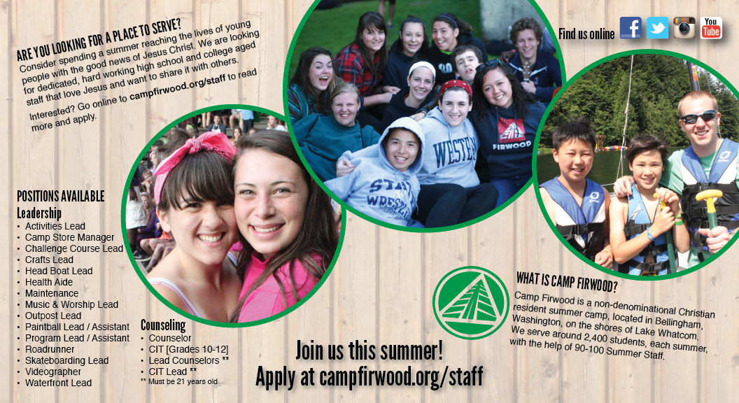 postcard Camp Firwood Summer Staff  recruitment