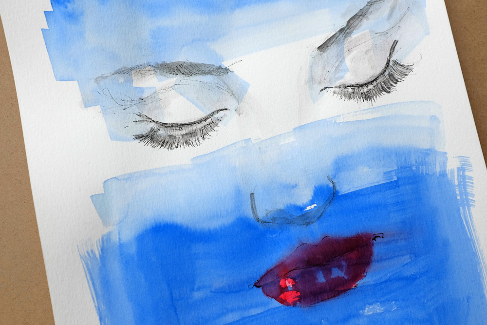 ink ink painting parfum illustration dot Marc Jacobs DOT Marc Jacobs Original Art portrait mermaid red lips blue underwater