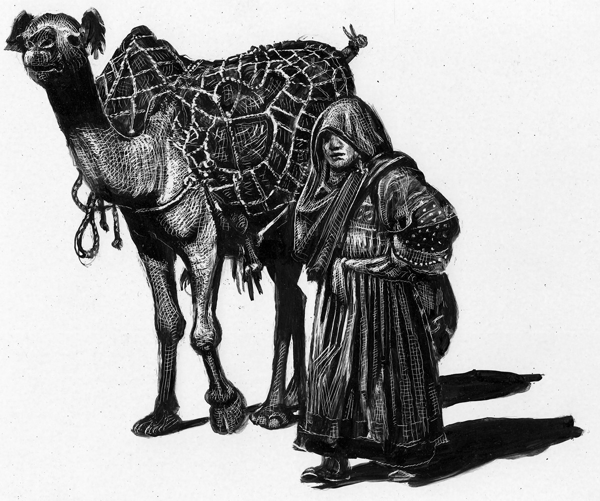 afghanastan  scratchboard  drawings  book illustrations  characters   black and White