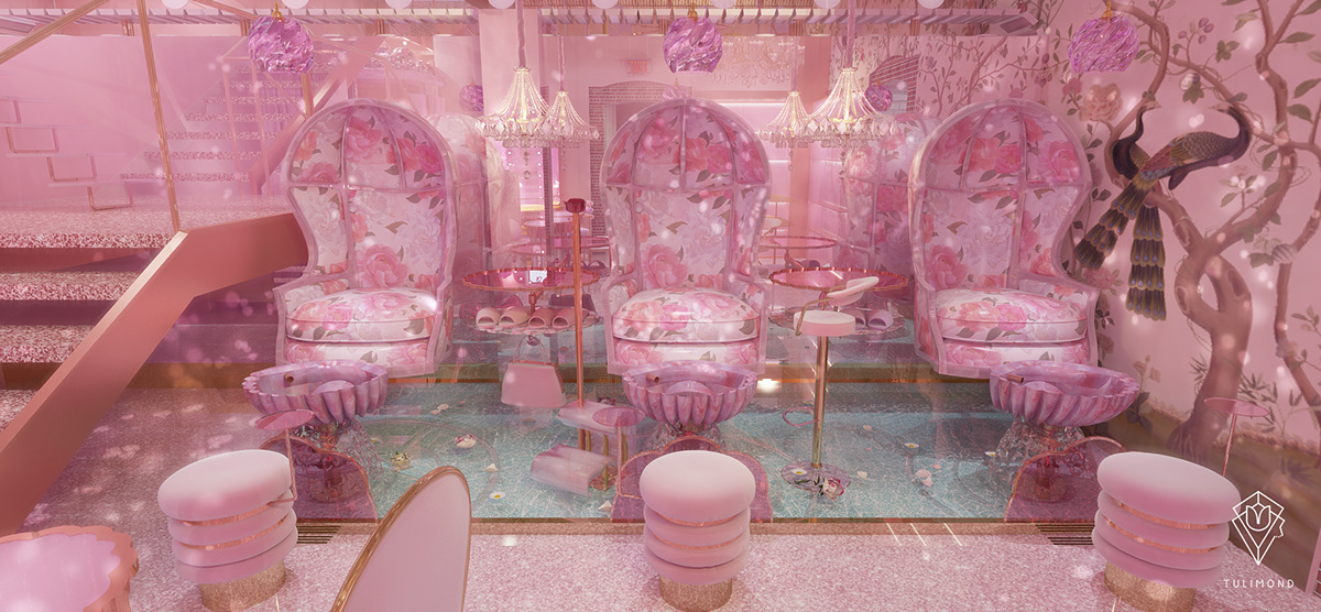 boutique cafe design Fashion  furniture Interior Paris pink Retail salon