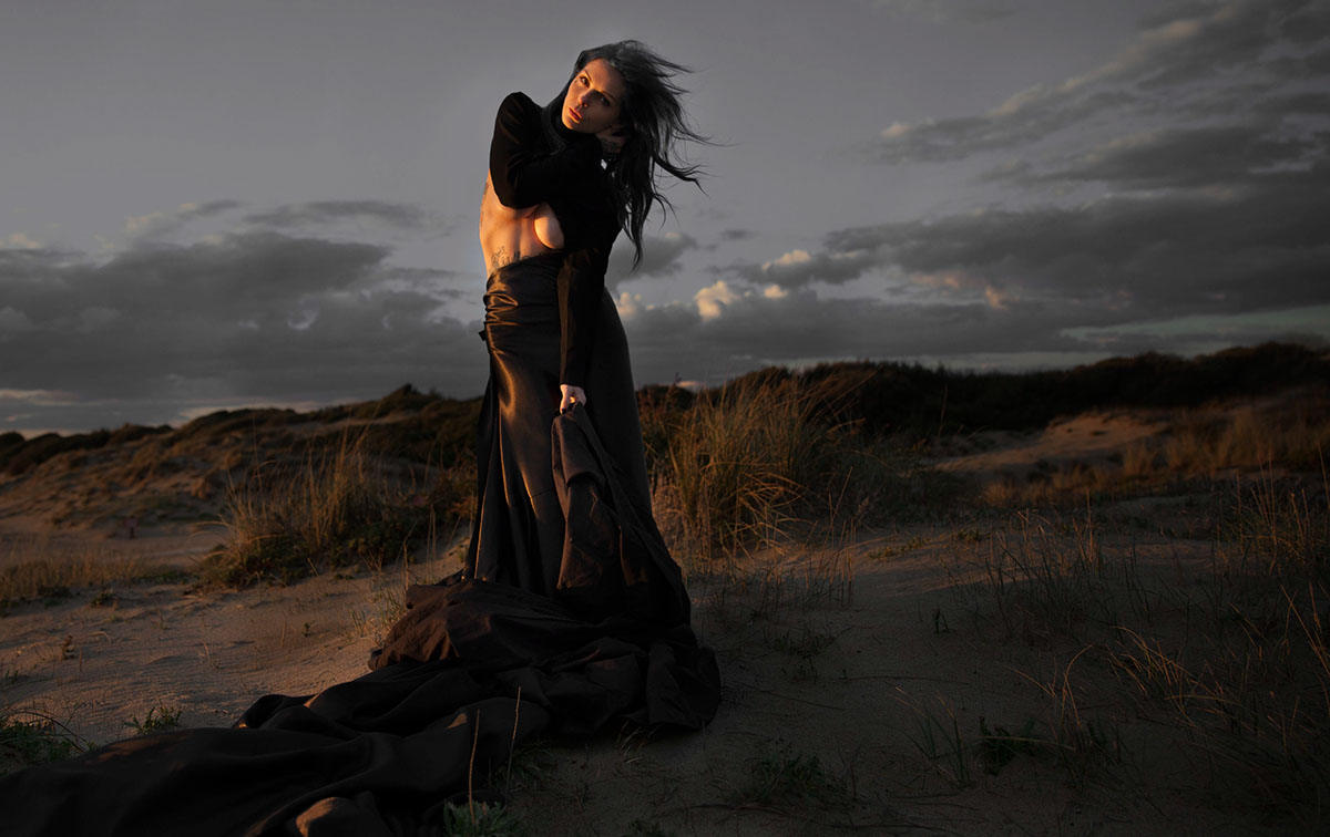 dark riae suicide girl tattoo beach witch summon SKY clouds sunset light shadow