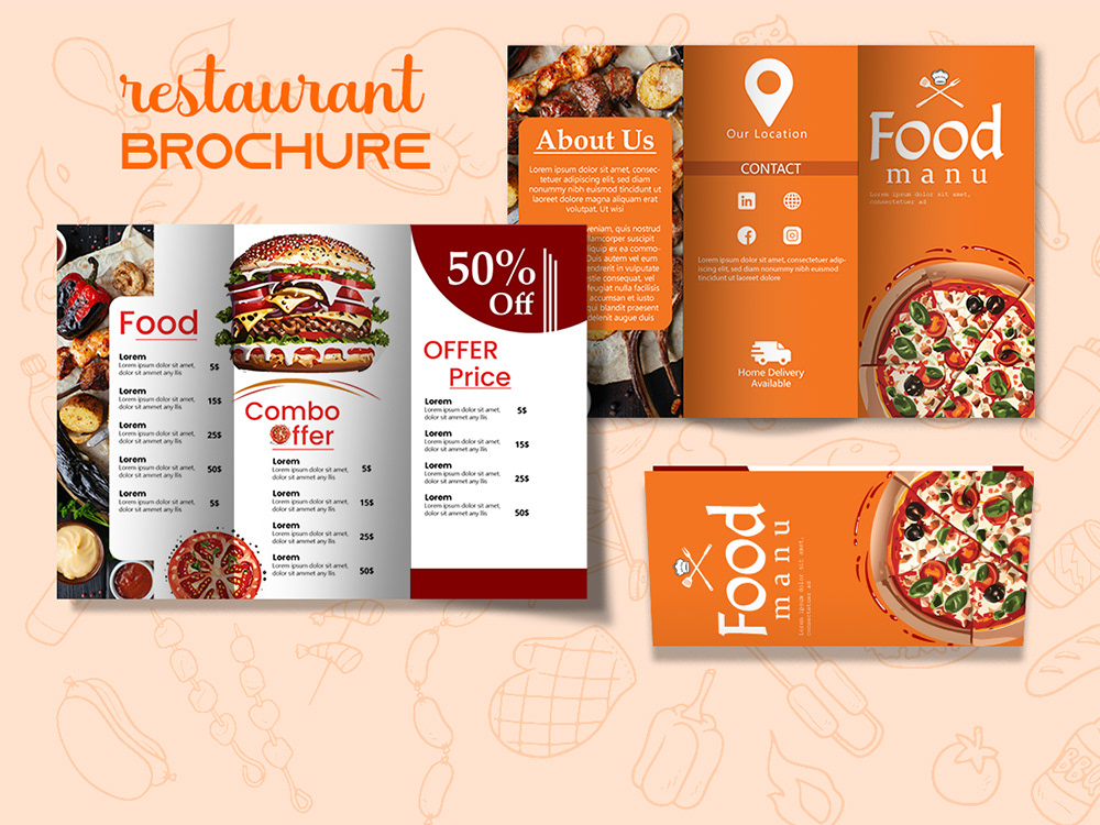 brochure brochure design bi fold brochure trifold brochure restaurant restaurant menu food flyer menu design flyer banner