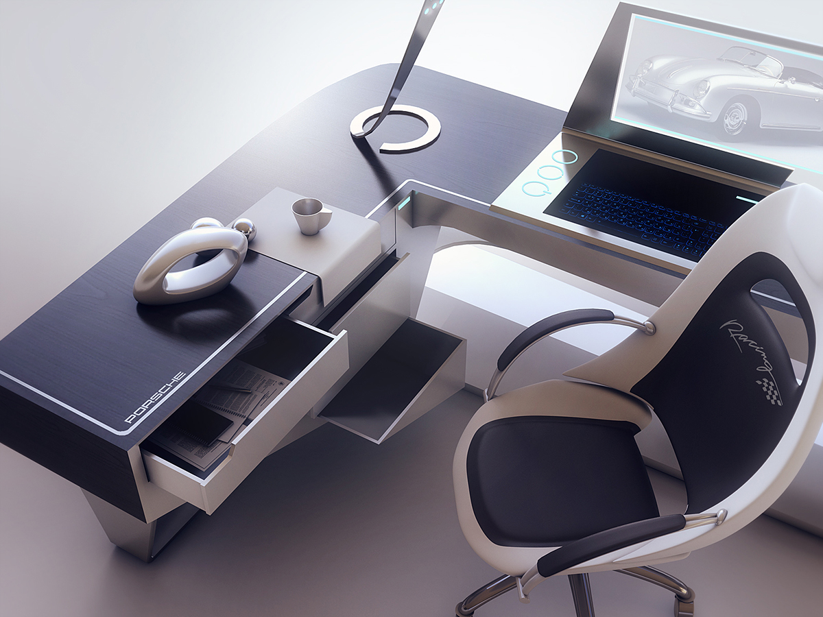 design concept furniture desk modern futuristic Porsche product