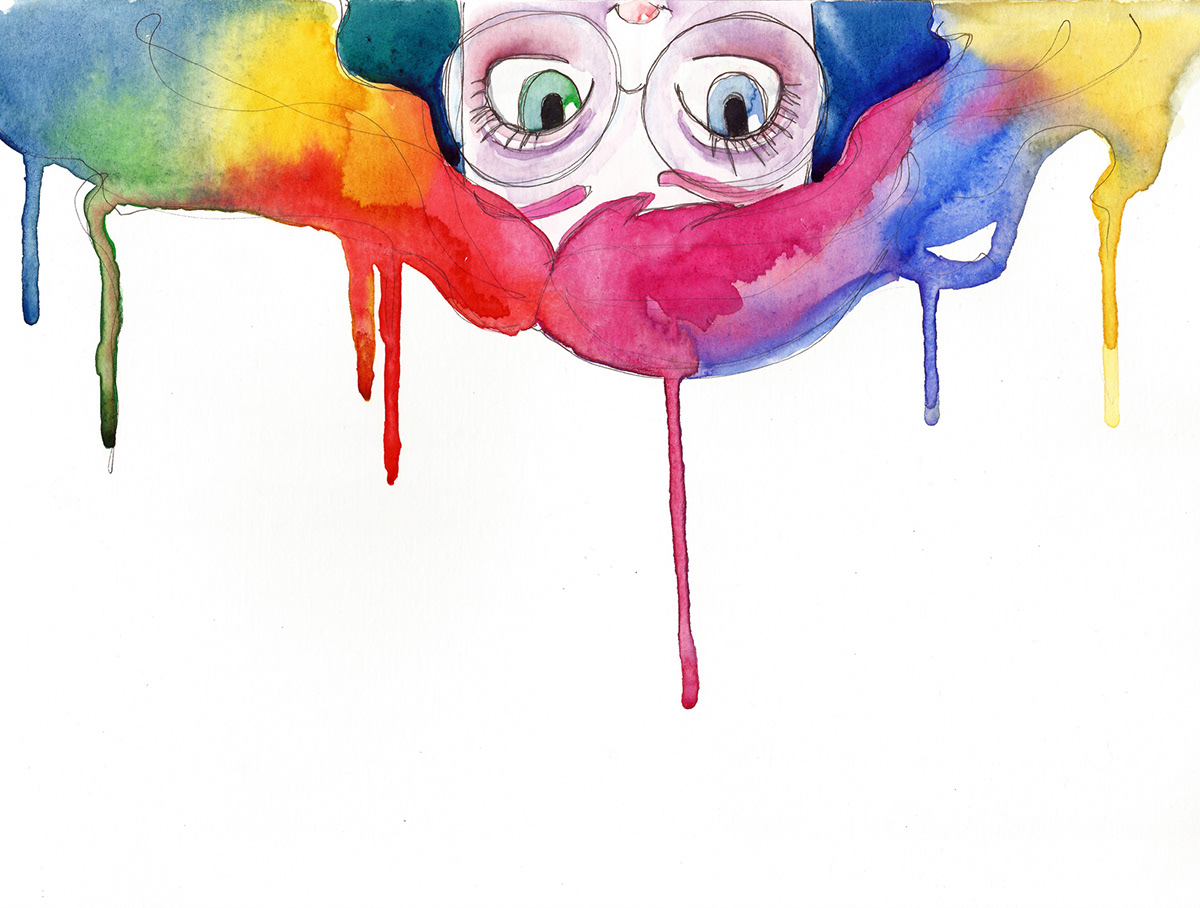 watercolor water color pigment colorful hair glasses Character girlpower rainbow