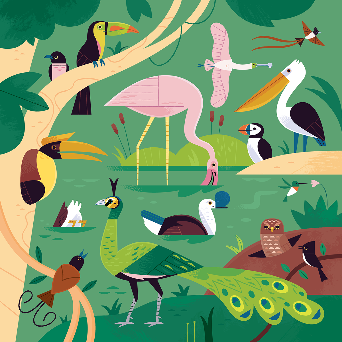 animal illustration animals birds forest illustration for product kidlitart Nature surface design wildlife