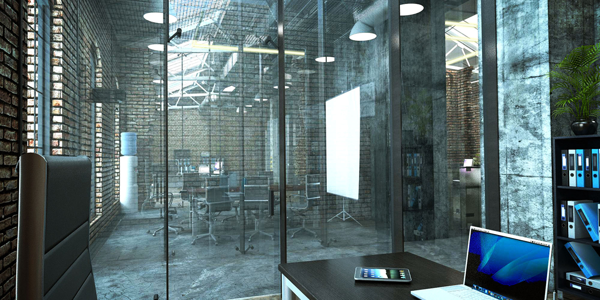 Interior Office industrial factory brick glass
