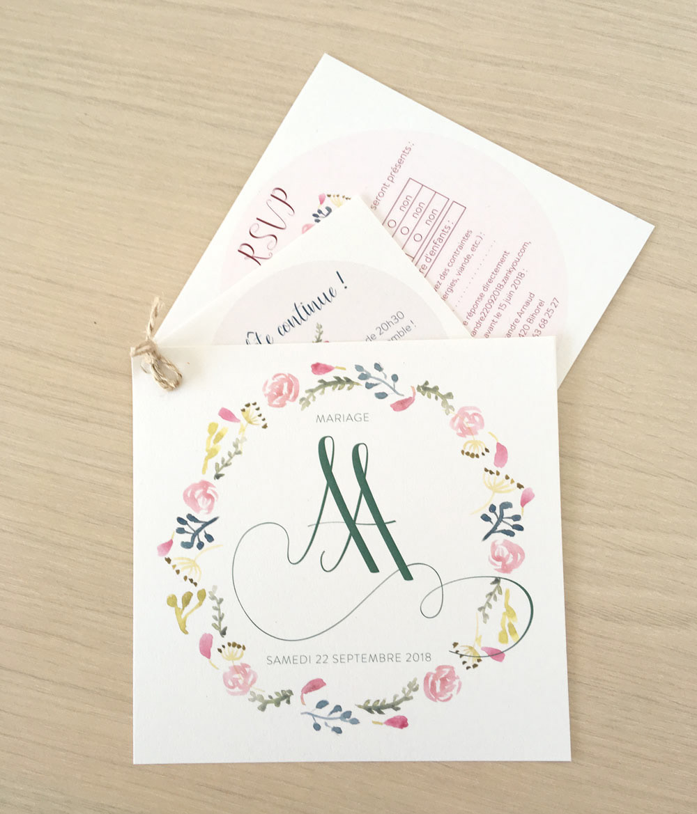 Adobe Portfolio Invitation aquarelle fleur flower ILLUSTRATION  watercolor mariage wedding pastel doux