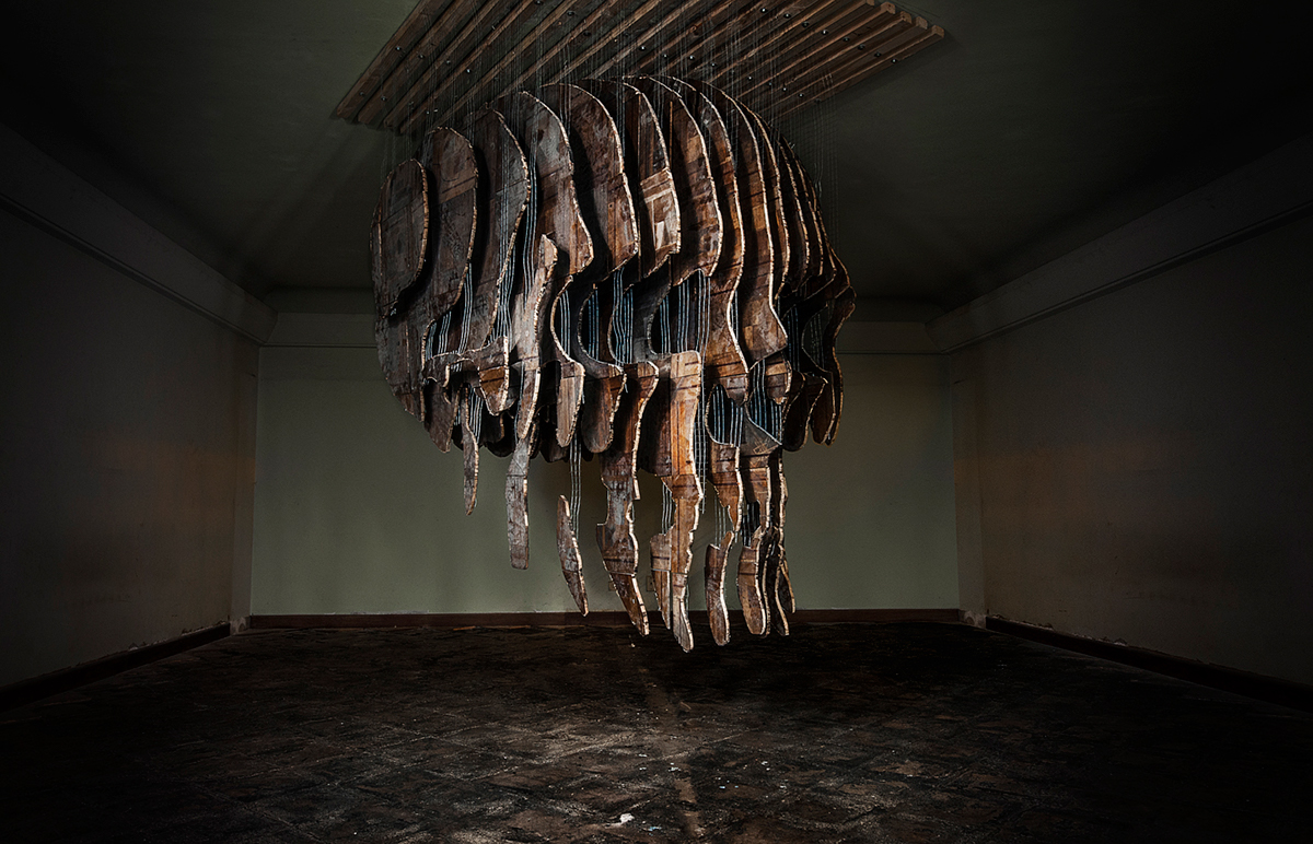 skull parquet house demolición   Craneo wood skull  3D real