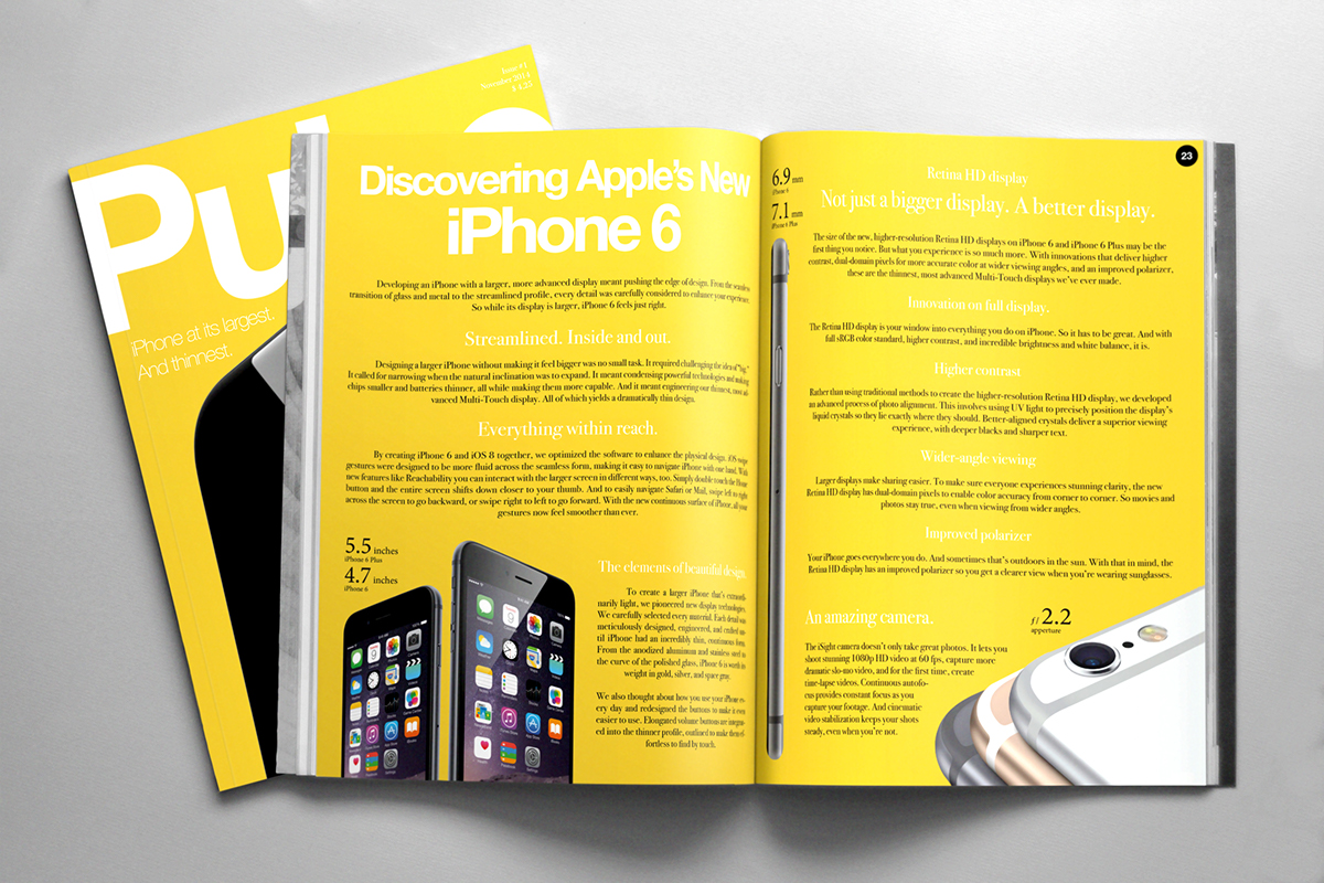magazine Layout center spread cover pulse iphone iPhone6 yellow revista grid revista Diseño editorial tipografia