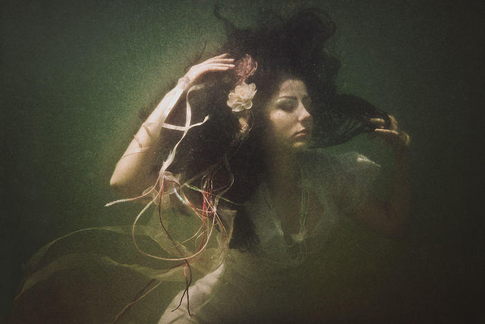 underwater water fine art mood dark light shadow nymph mythology emotion hair motion