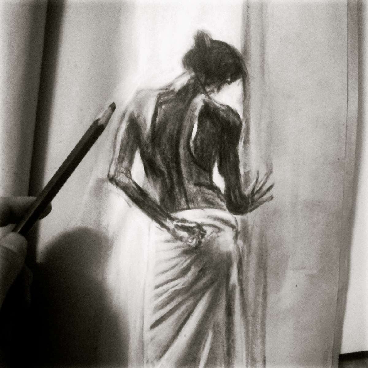 fine art sketching charcoal pencil quick fast Practice Gujarati Lady nude boudoir