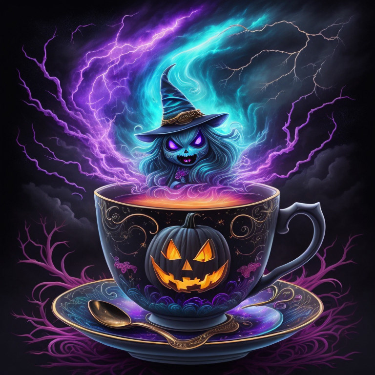 surreal teacup storm haunted Halloween