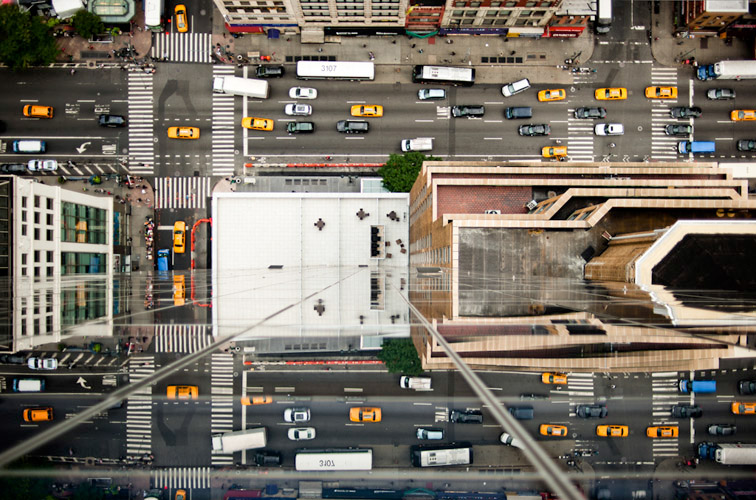intersection nyc new york city city Urban Street Aerial taxi cab traffic road Manhattan Chelsea above midtown