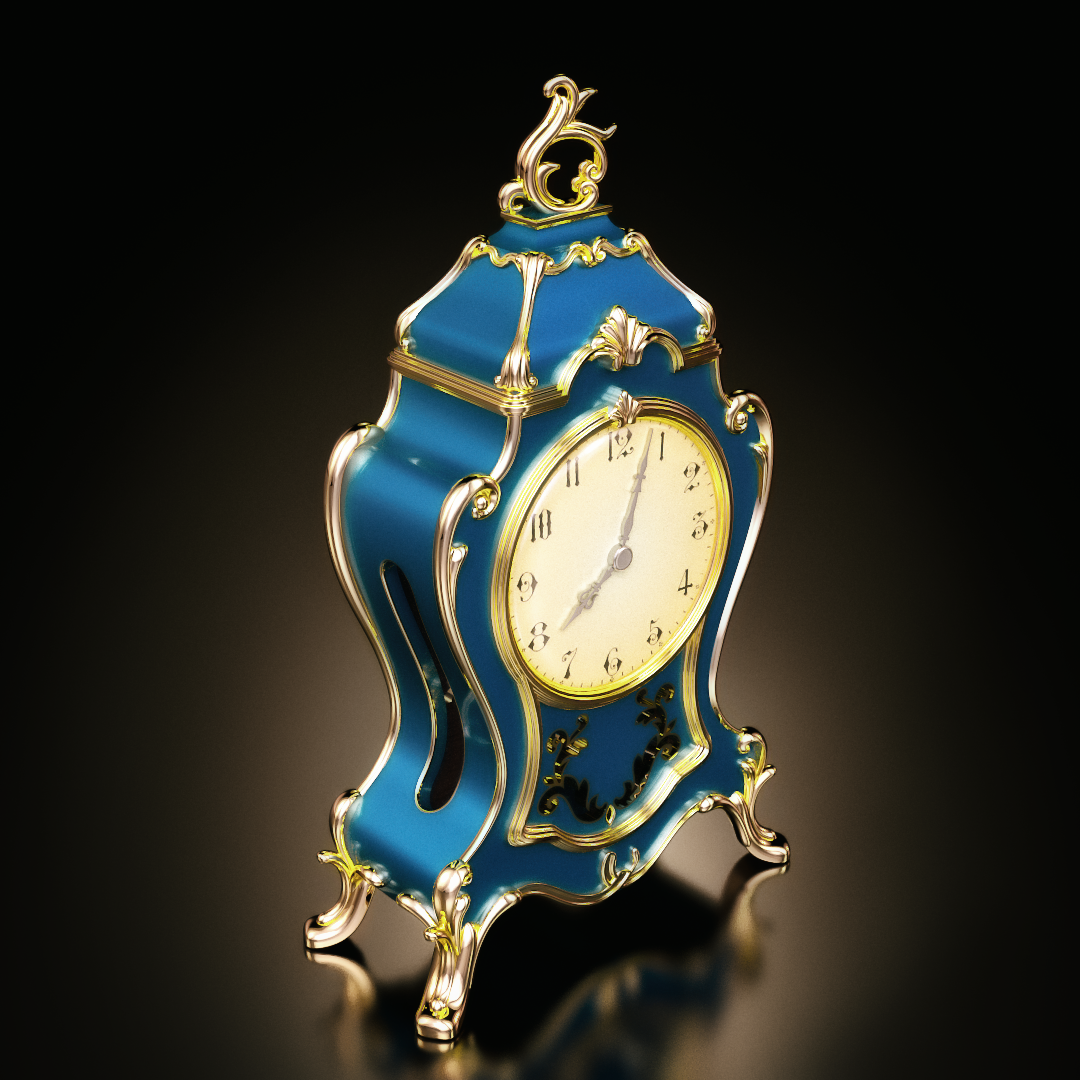 clock Render Maxwell Rhino gold Jewellery rococo model