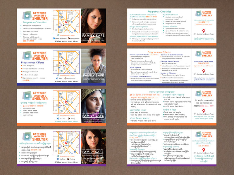 Adobe Portfolio women family violence culture language arabic burmese nepali French spanish print brochure information color maps