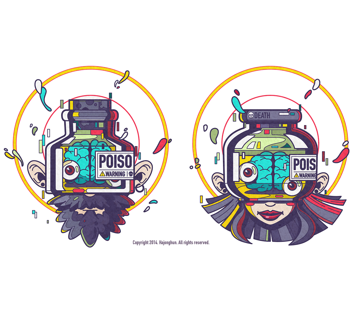 poison drug guy girl couple bottle brain grotesque cute Icon illust Illustrator hajonghun