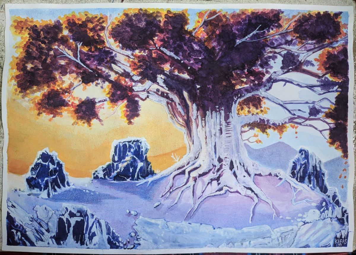 Árvore represeiro aquarela color pencil