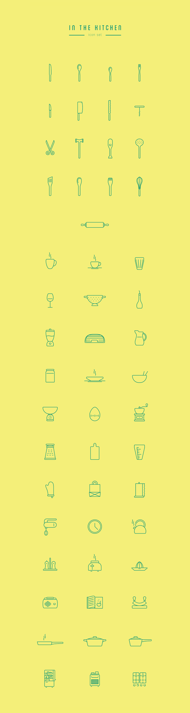 kitchen icons pictogram cook cooker oven fridge pot toaster clock blender glass cup Coffee spoon