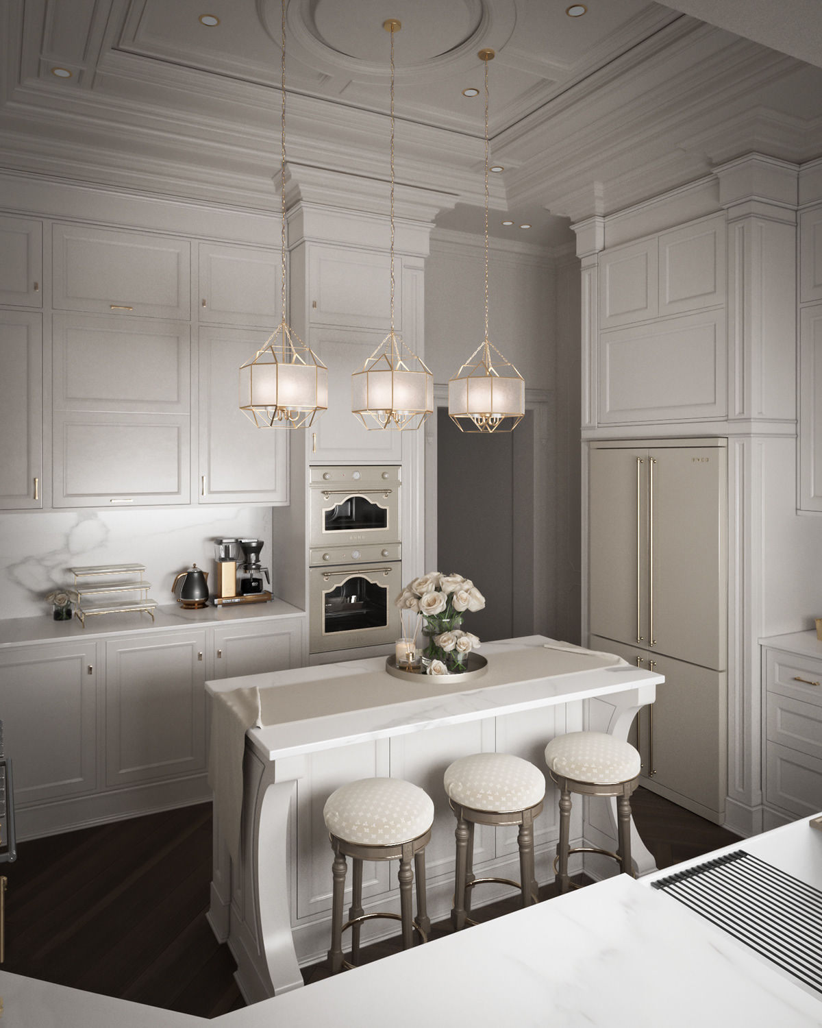kitchen kitchen design visualization interior design  Render 3ds max architecture neoclassic Classic archviz