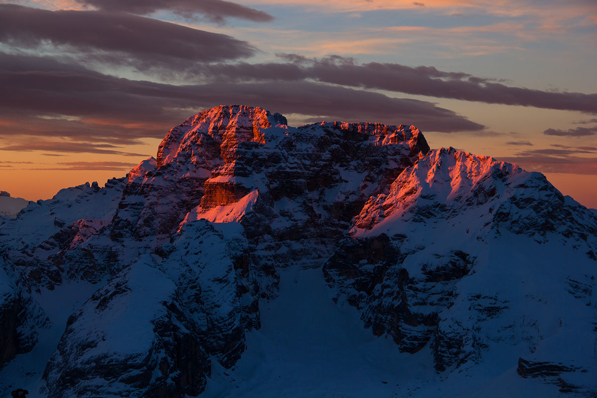 Italy southtyrol Belluno dolomites mountain peaks Sunrise sunset winter autumn light colors