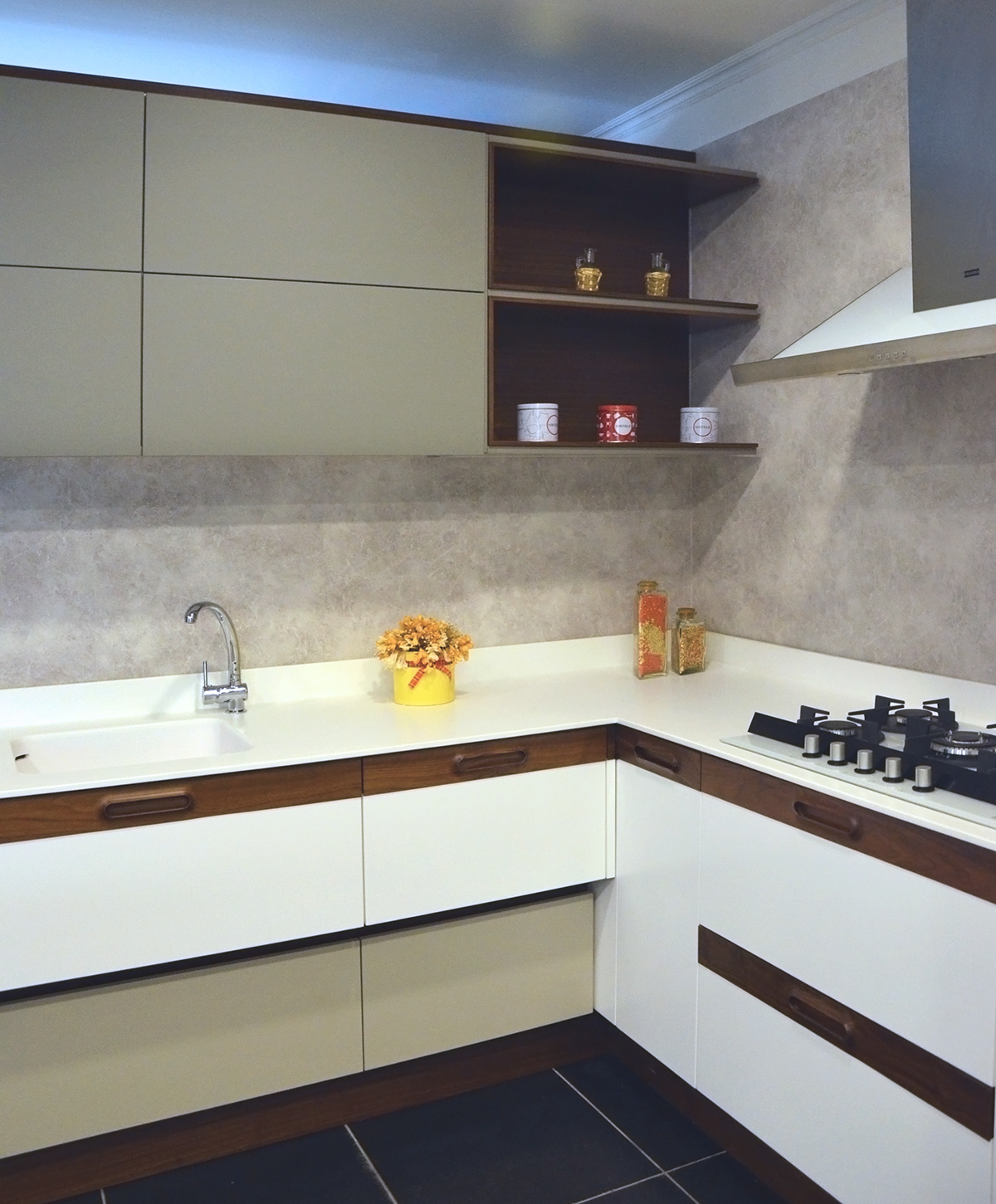 mutfak kitchen cabinet modern simple walnut gray