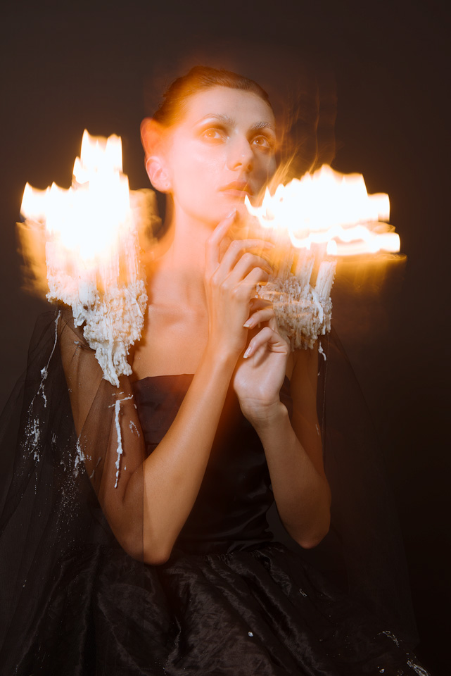 Fashion  Photography  fire Experimentation double exposition candles black styling 