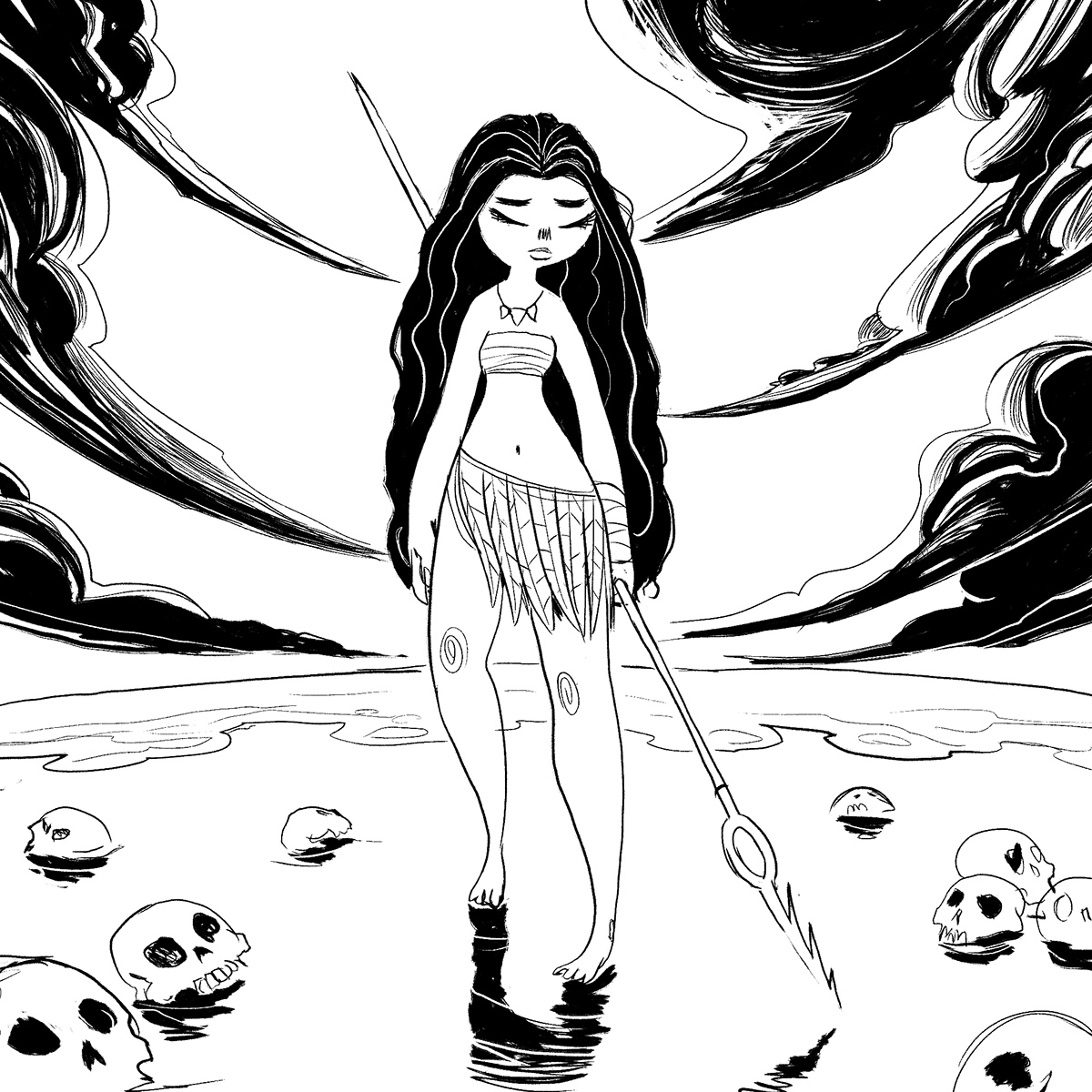 Harpoon tribal mahorí girl comic 2D beach skull Project manga