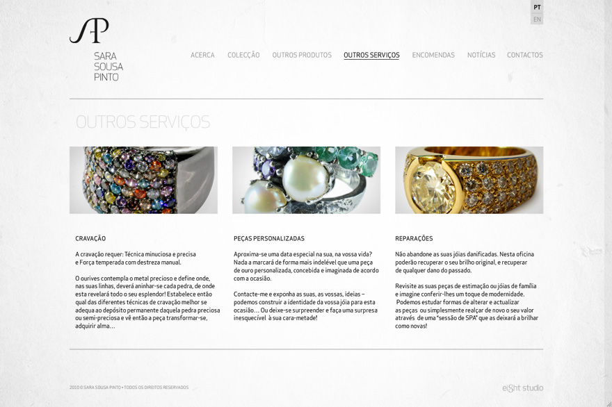 jewels jewelry SSP Sara Sousa Pinto Eight Studio Eight Portugal joias Web Website Webdesign