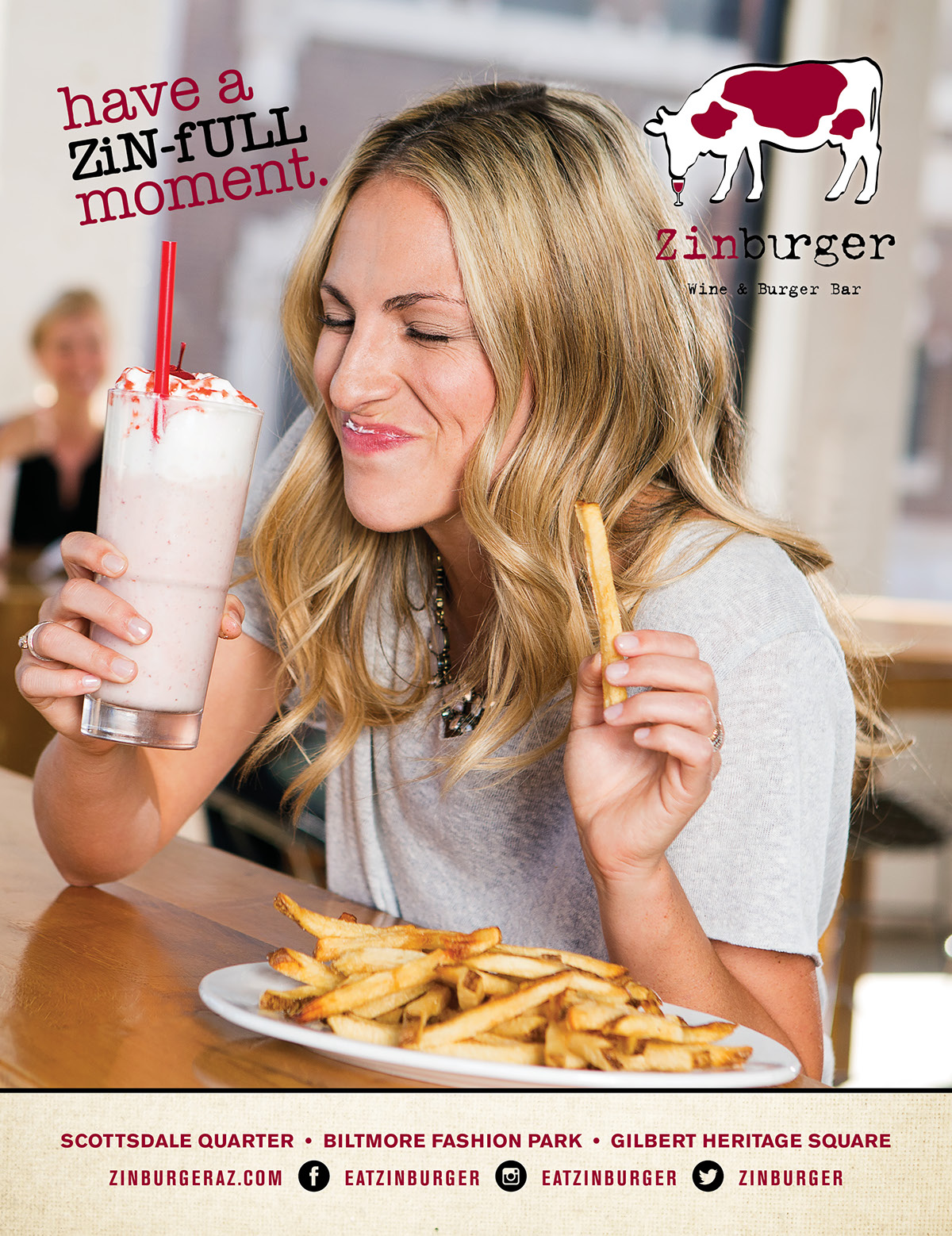 Zinburger print restaurant french fries cheeseburgers Milk shakes