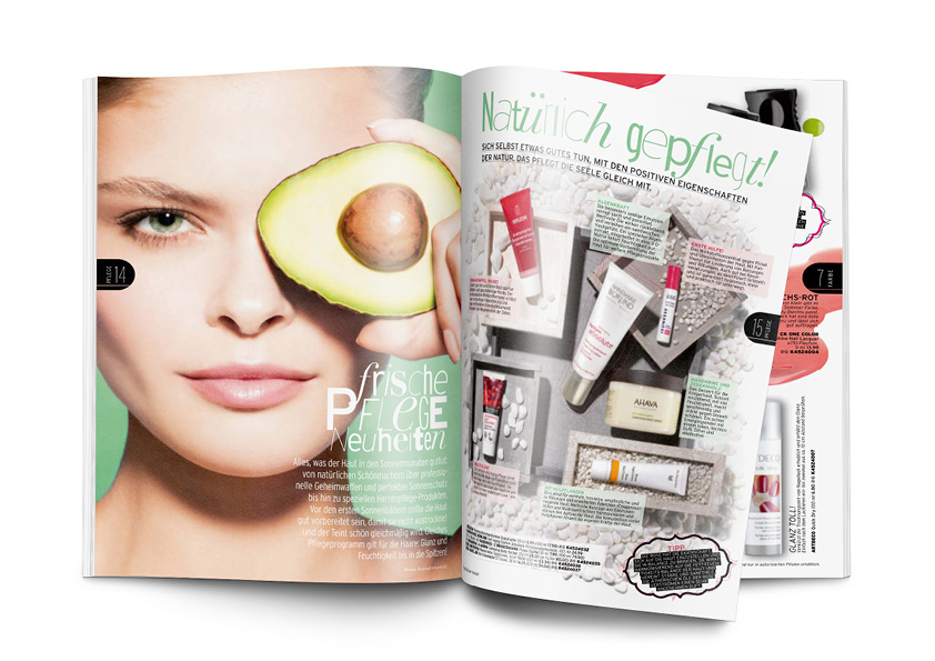 beauty festival magazin Cosmetic Make Up woman typo parfum handout care product advert hair