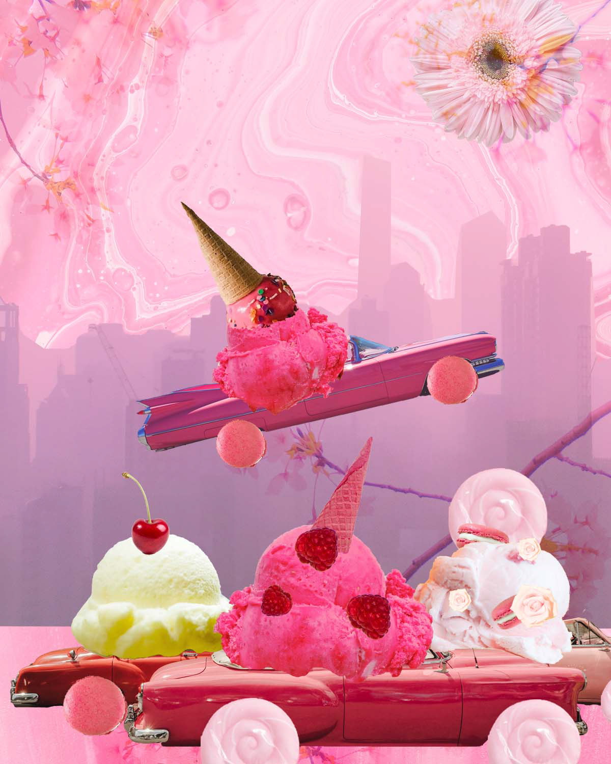 Cars fruits ice cream pink silly student
