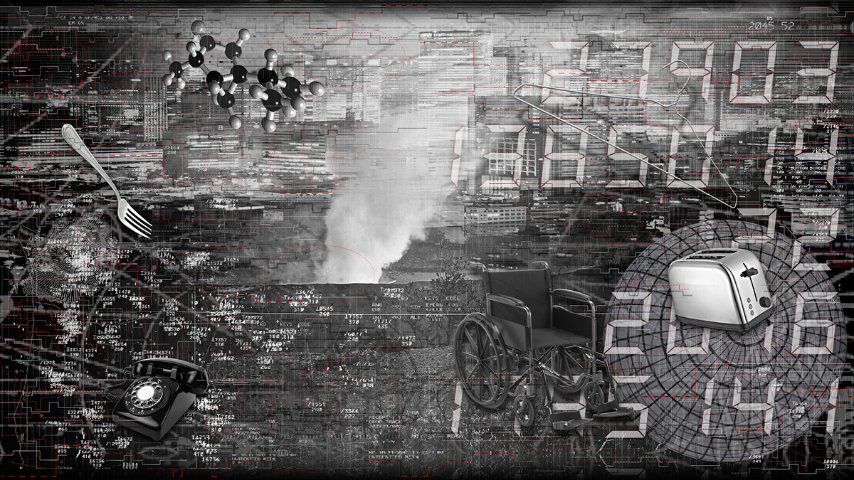 Adobe Portfolio time symbols noir metaphor collage narrative Technology science commerce Paradox diagrams digital fine art black and white death