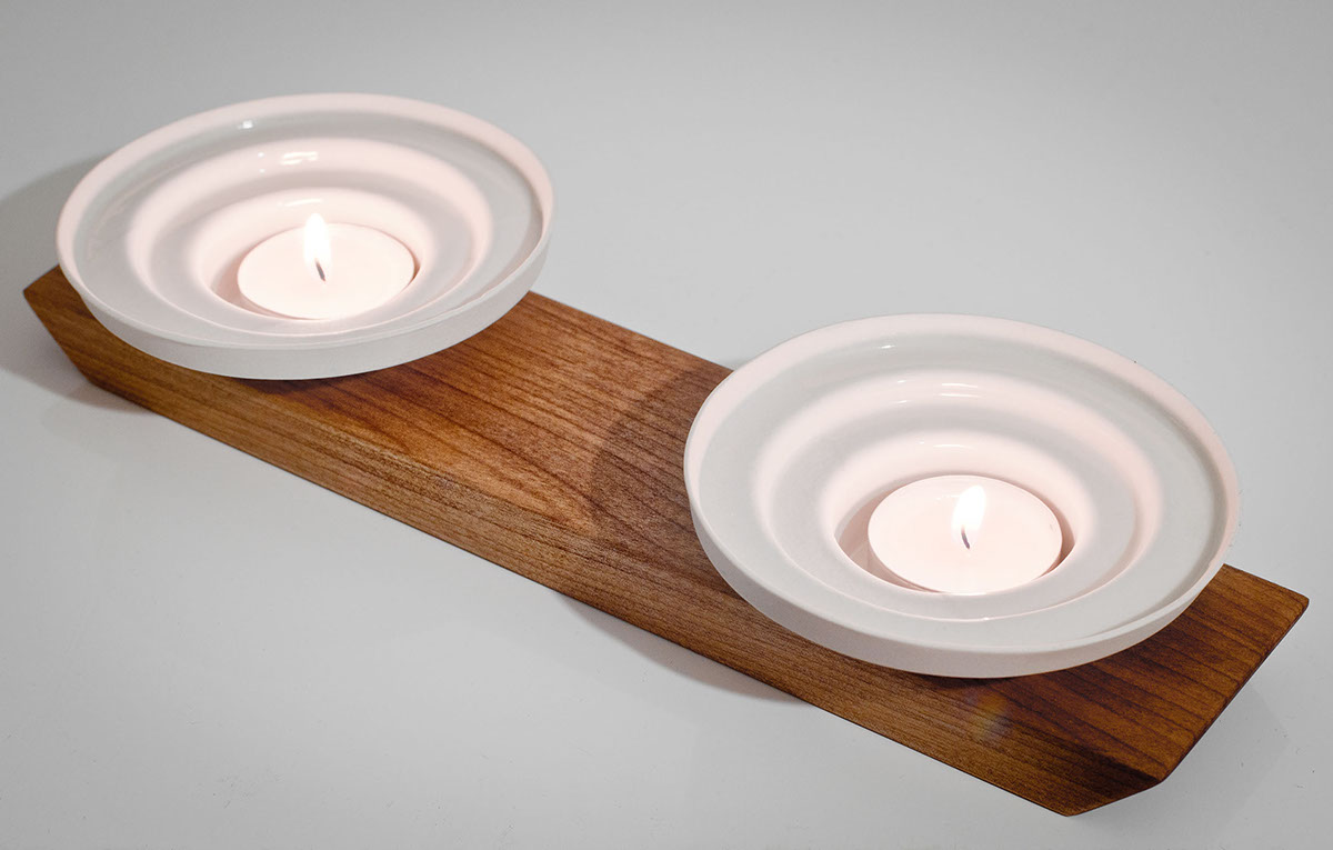 Tea Light Holder contemporary design ceramic wood bois Céramique Bougeoir