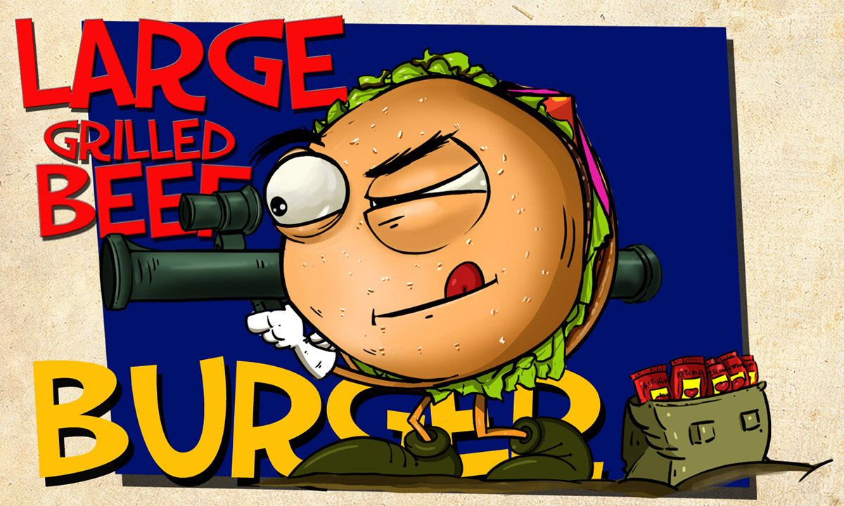 Snack Attack print cartoon Burgers Food 