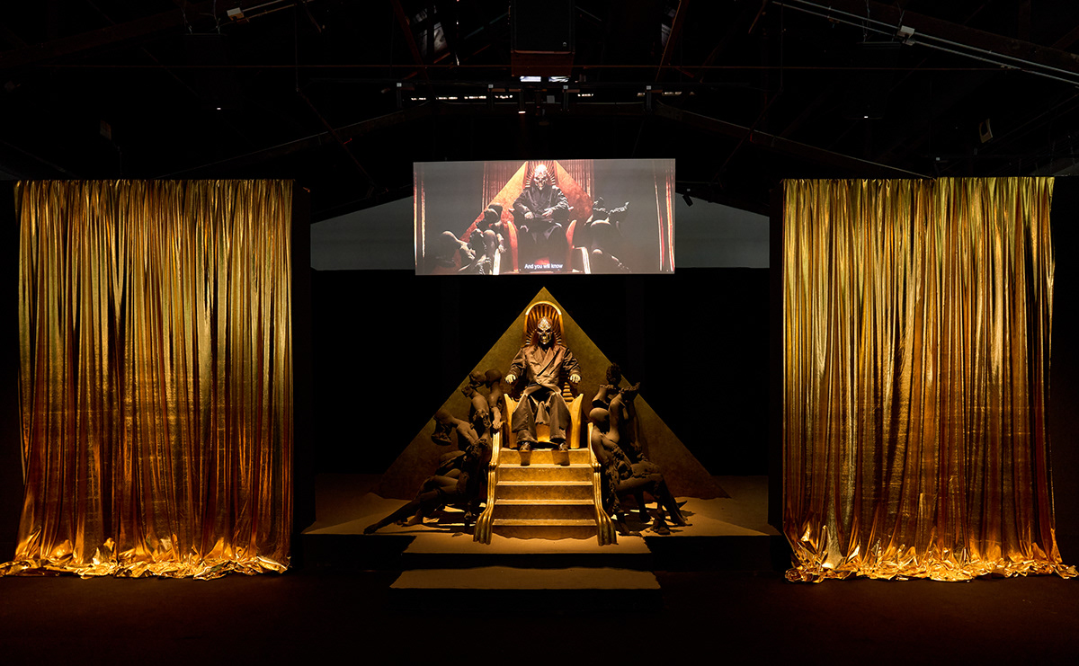 fine art painting   sculpture gold throne coffin eye short film installation arts video installation
